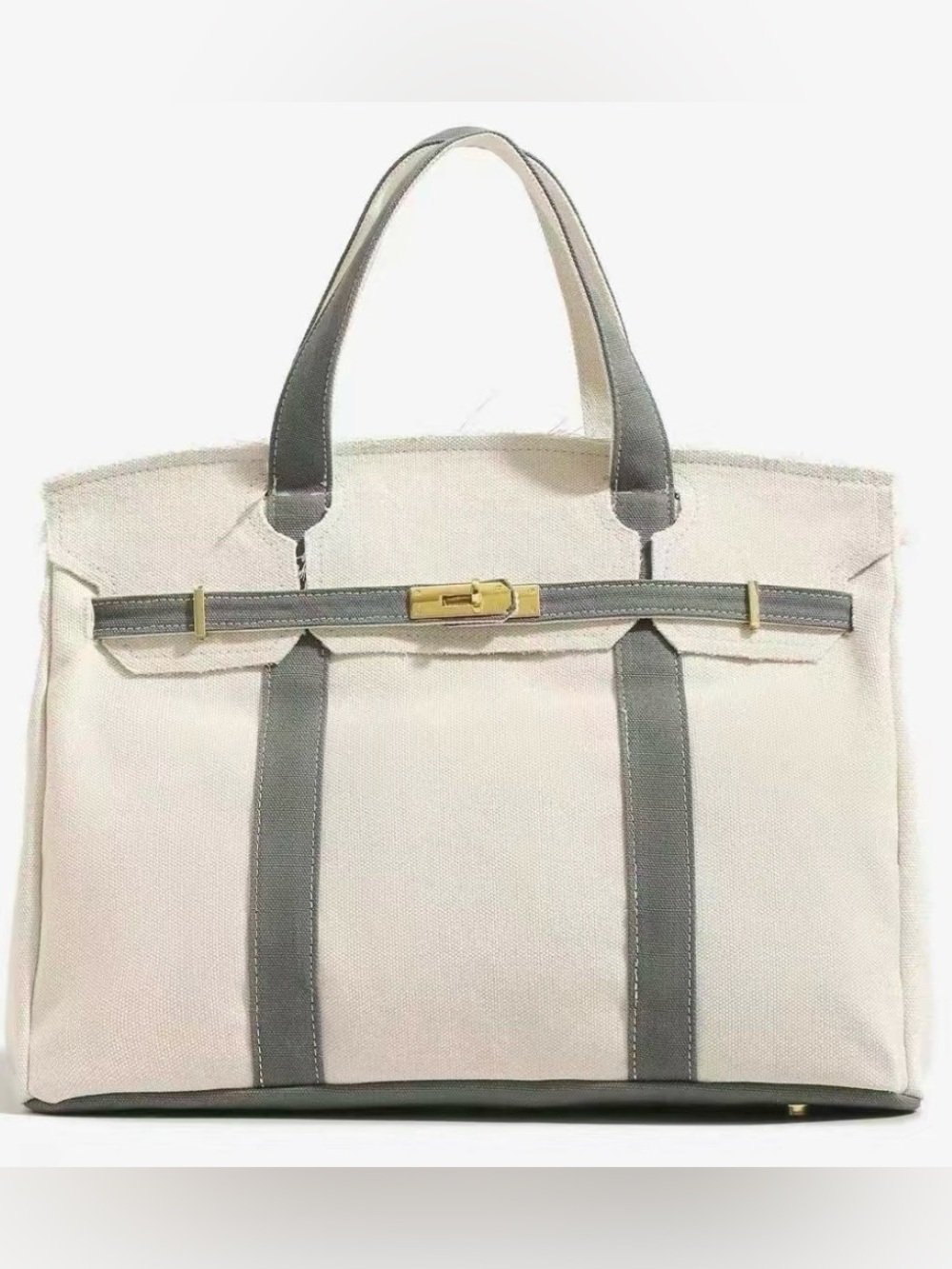 Boatkin Canvas Two-Tone Bag - Blue Gray with Gold Hardware